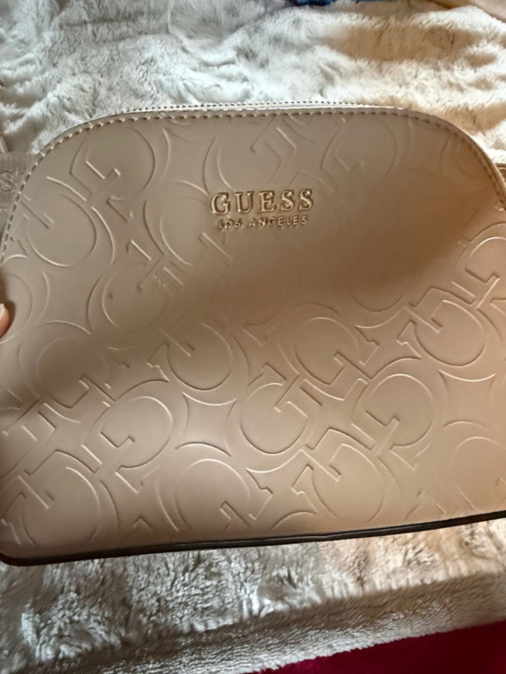 Guess Embossed Dome Crossbody Bag - Beige